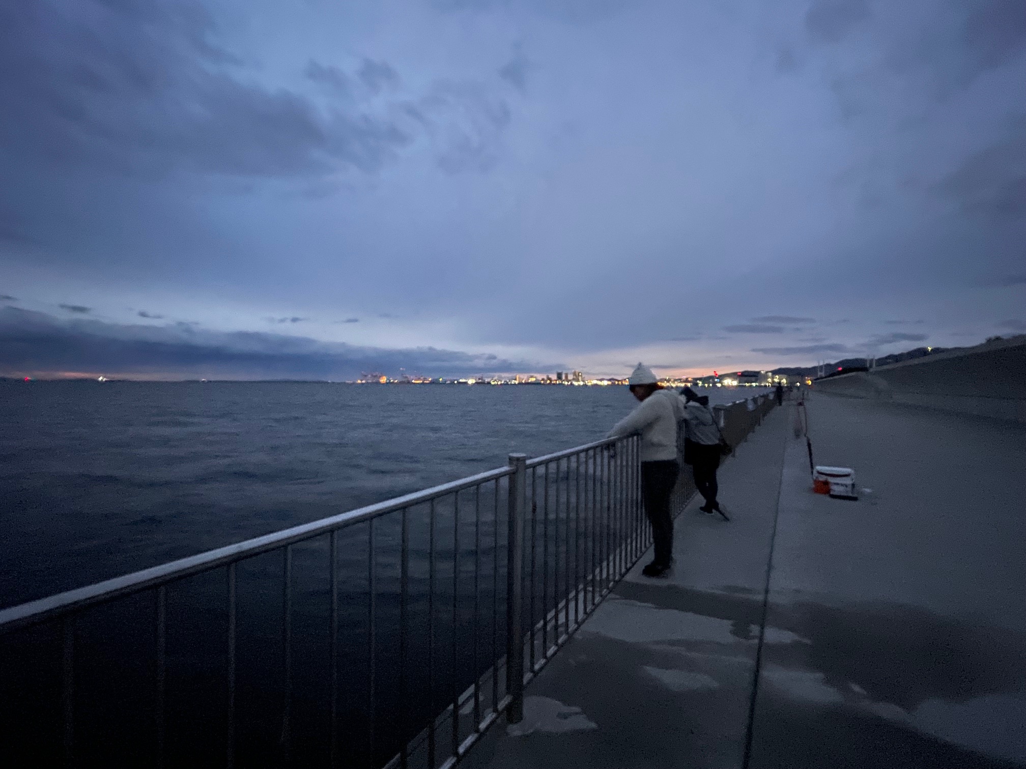 恒例の元旦初釣りは、地元埋立地ベランダで落し込み。