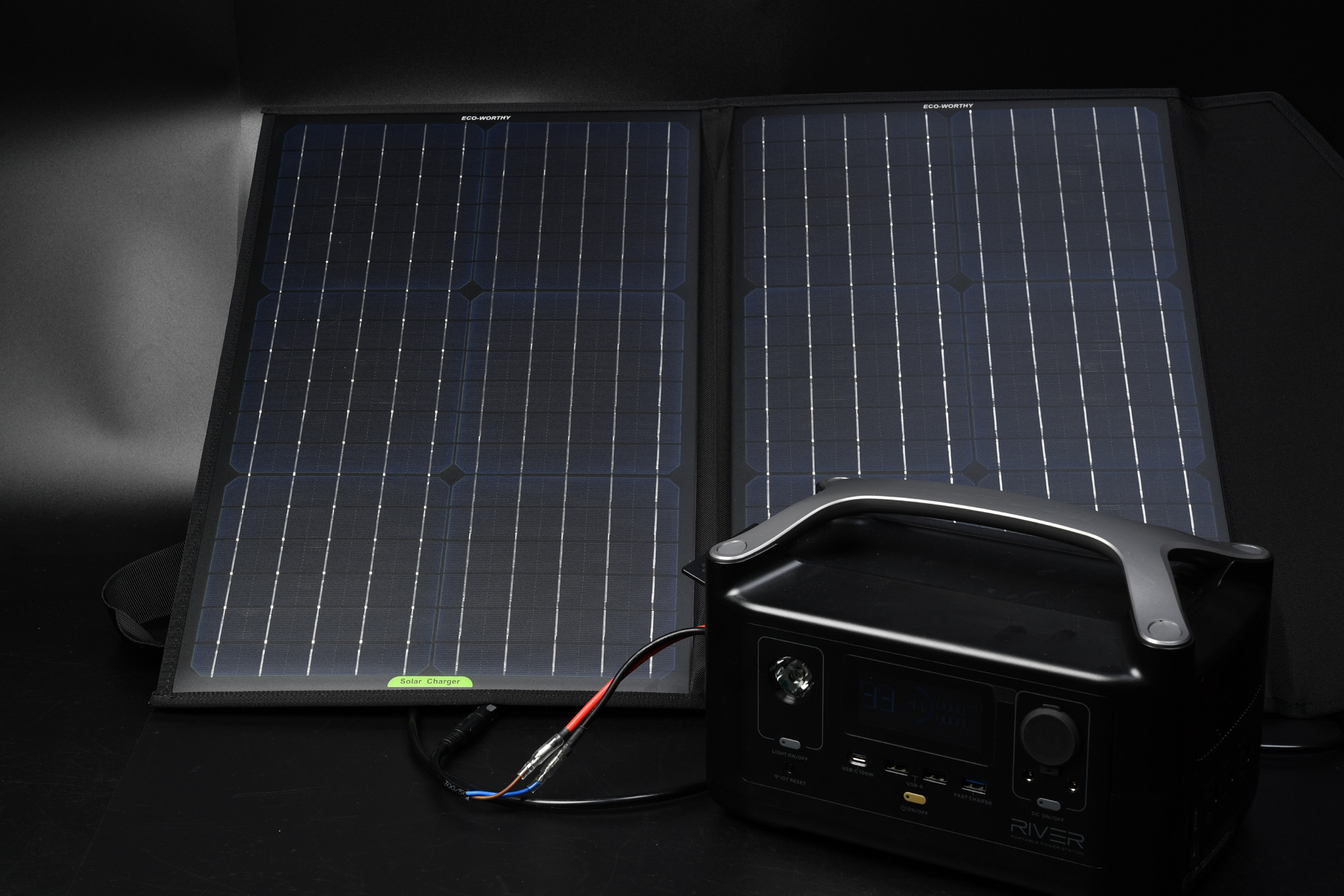 ECO-WORTHY 60w 折り畳み式ソーラーパネルをポータブル電源EcoFlow RIVERで使用出来るようにする。 　購入レビュー