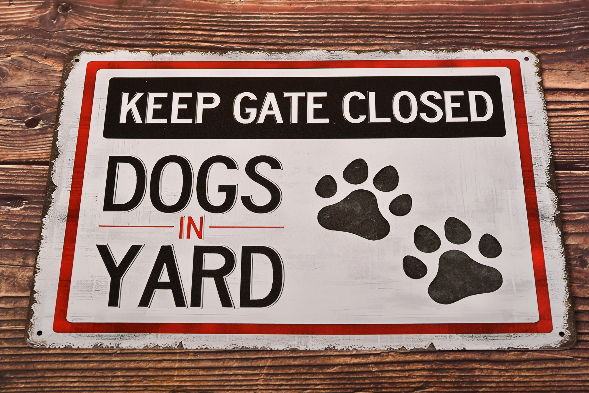 KEEP GATE CLOSED DOGS IN YARD ブリキの看板買ってみた。