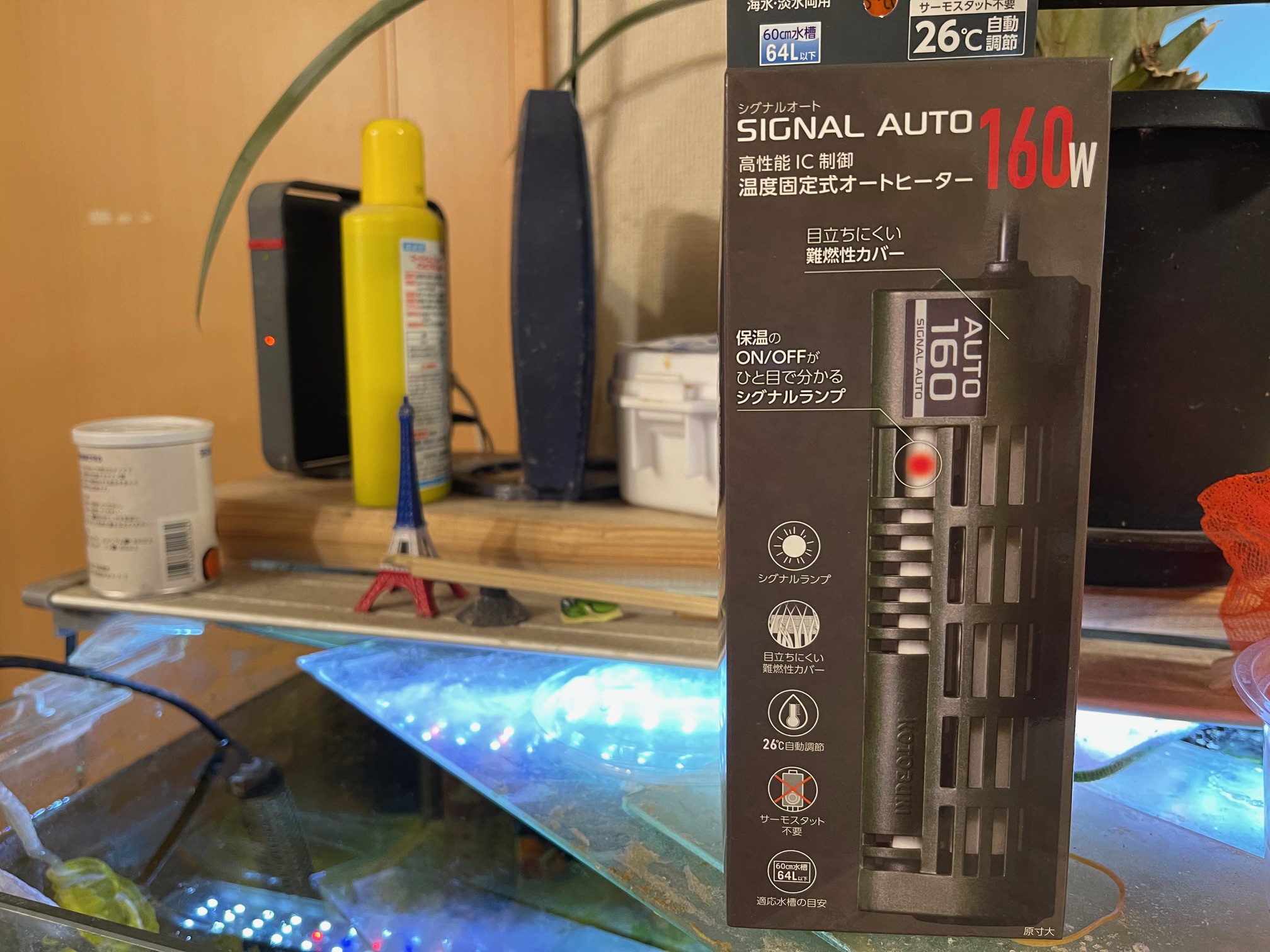 ヒーター壊れてニモがピンチ！　急いでヒーター買いに行きました。